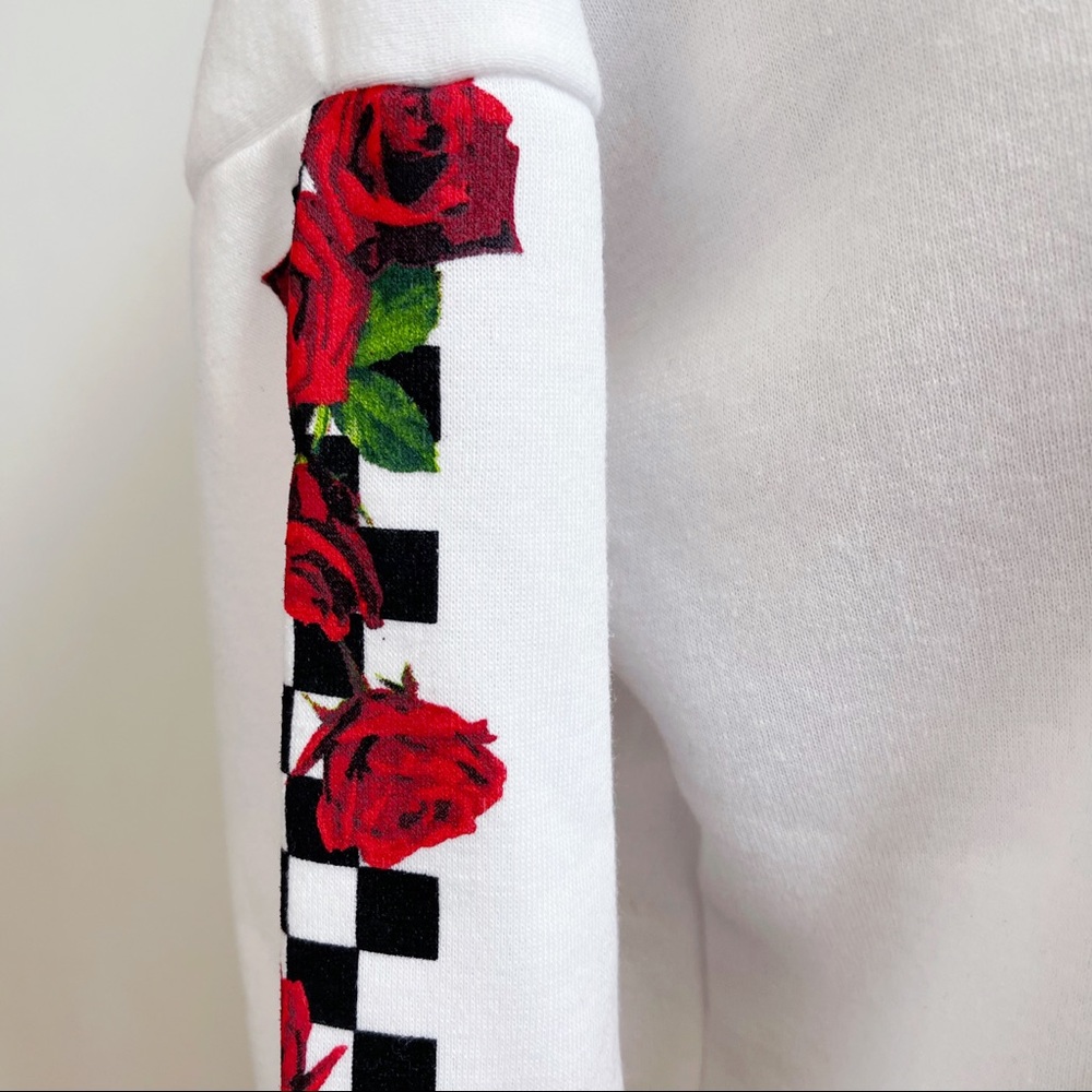 White Black Checkered Red Roses Influenced Hoodie Youth XL - Picture 14 of 14